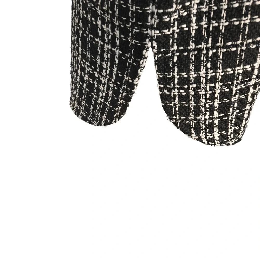 Cato Black White Tweed Shirt Jacket Shacket Button Front Fringe Pockets Small